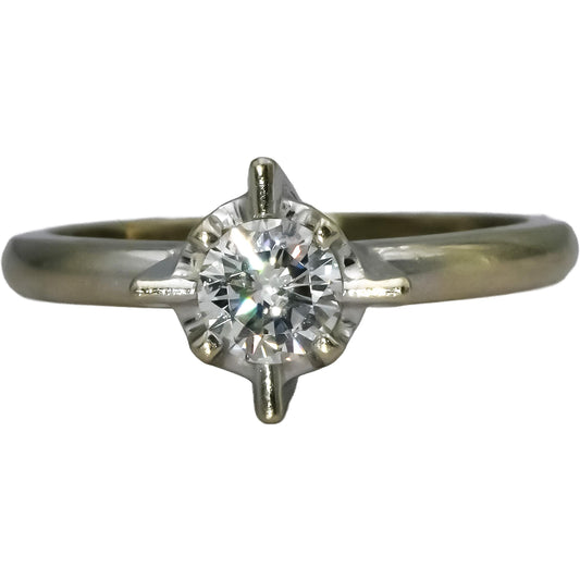 Vintage Antique 14k White Gold VS Round Diamond Solitaire Ring 0.40CT Size 6