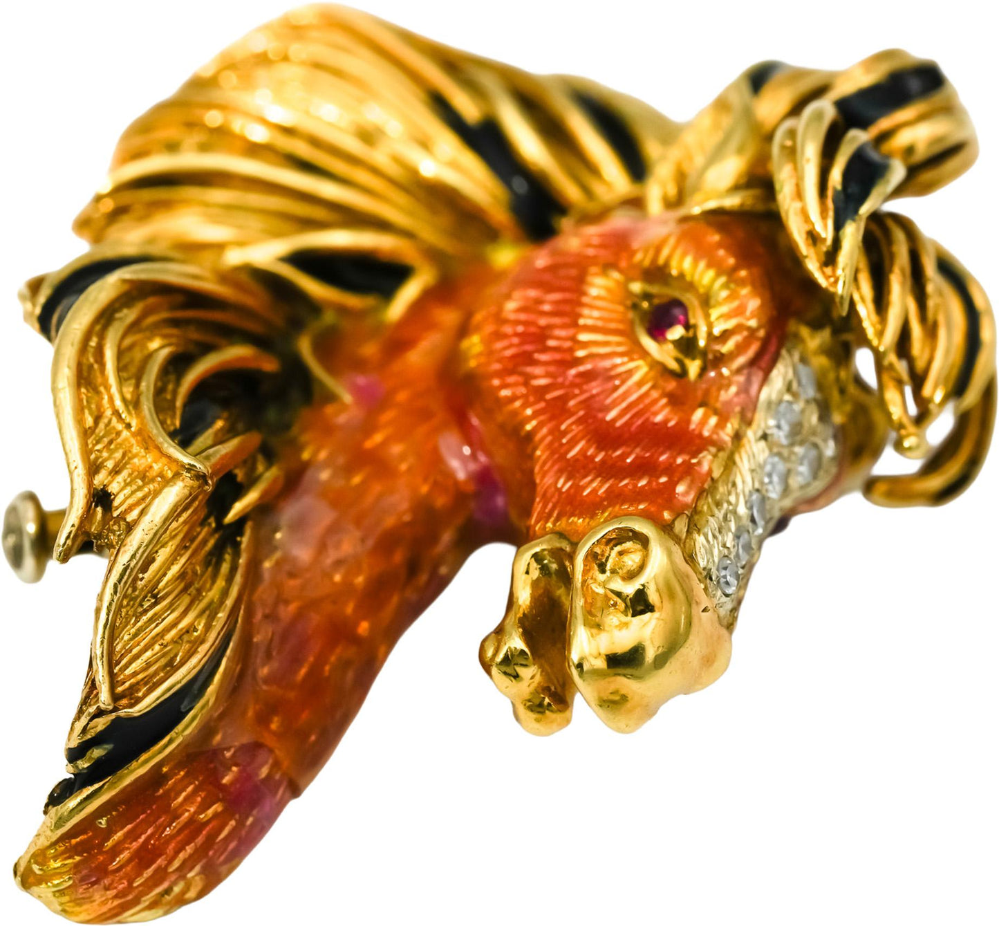 18k Yellow Gold VS Diamond and Enamel Horse Head Brooch Pin 0.10CT