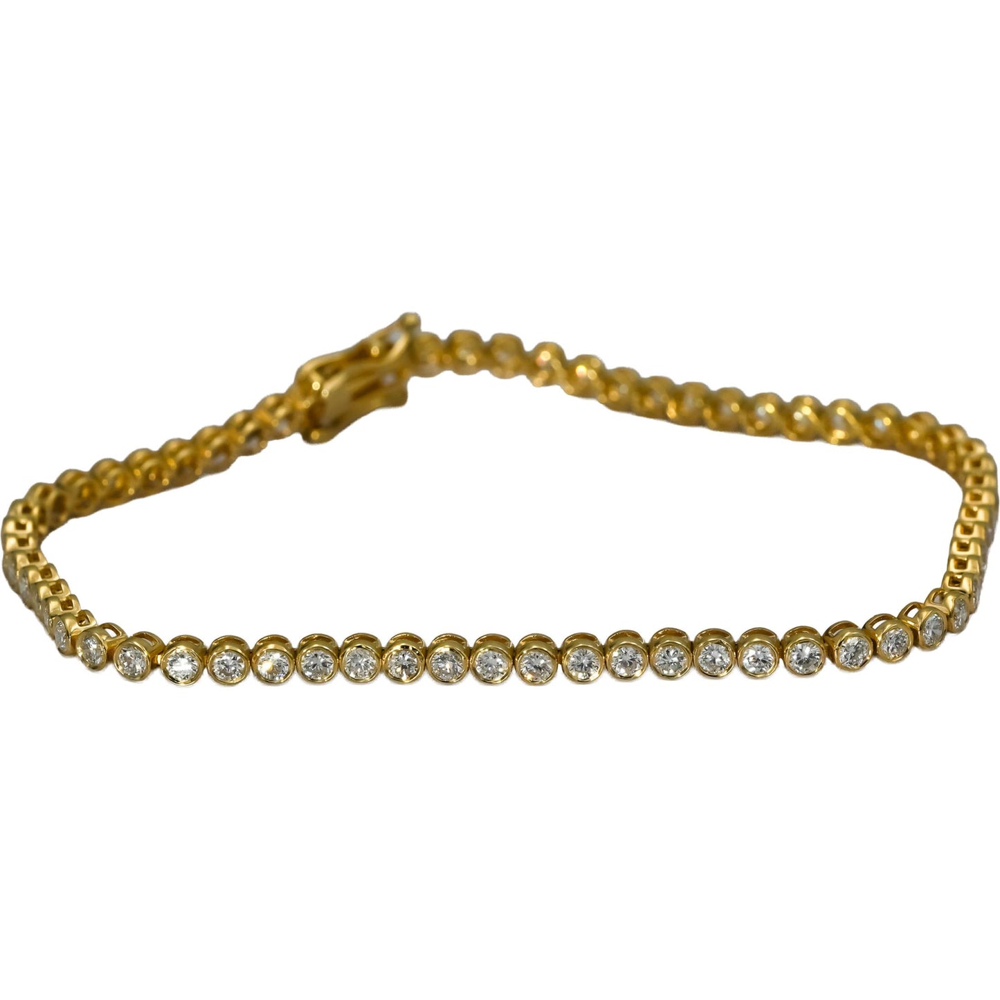 14k Yellow Gold VS Round Bezel Set Diamond Tennis Bracelet 1.94CT