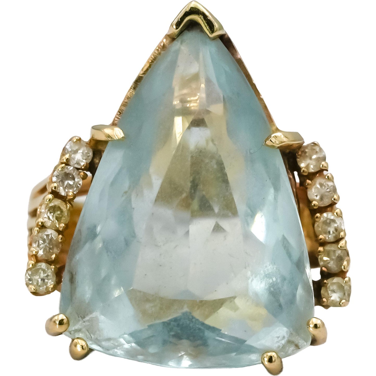 Retro 14k Yellow Gold Aquamarine and Diamond Cocktail Ring 18.33CT Size 6