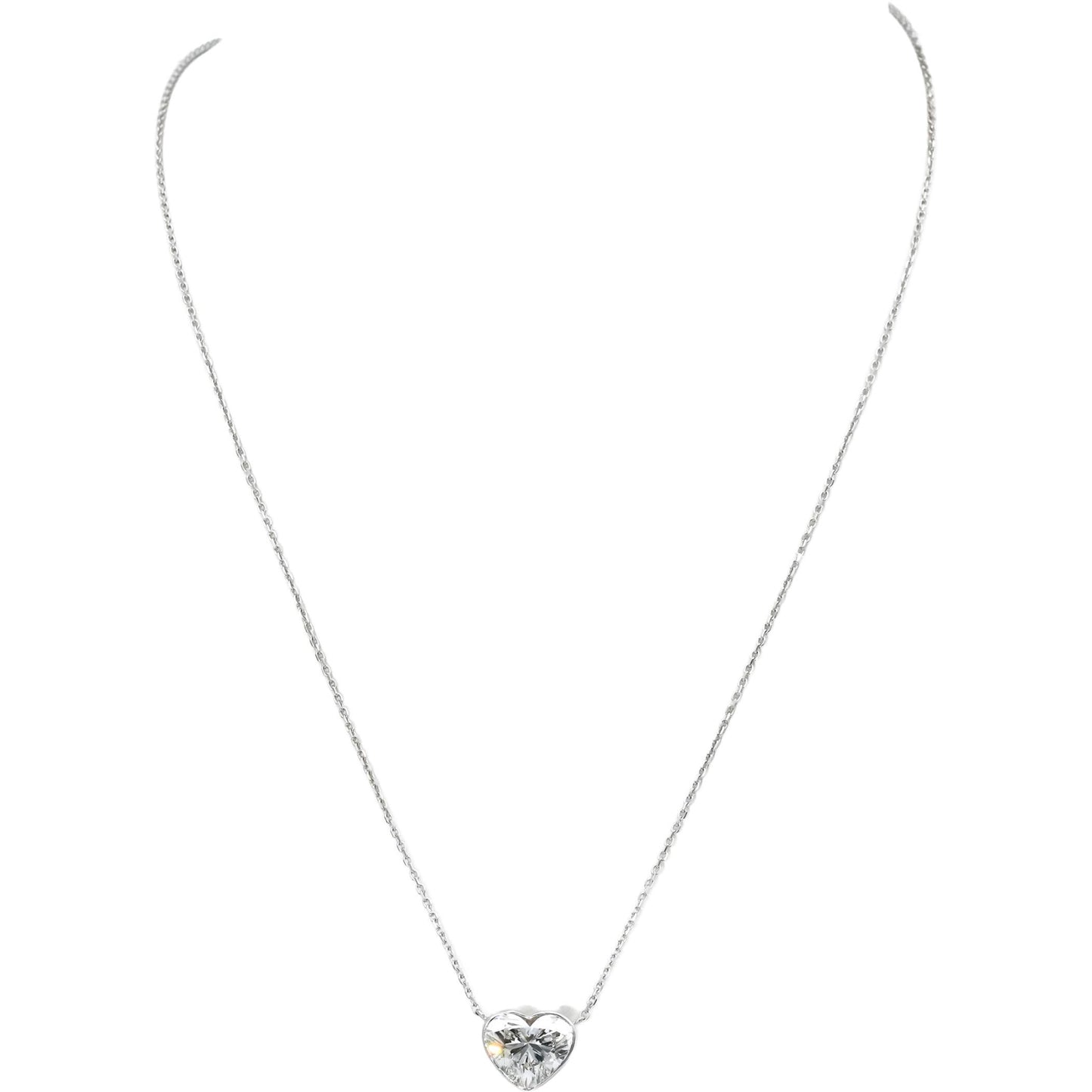 14k White Gold VS Heart Cut Lab-Grown Diamond Solitaire Pendant Necklace 2.98CT