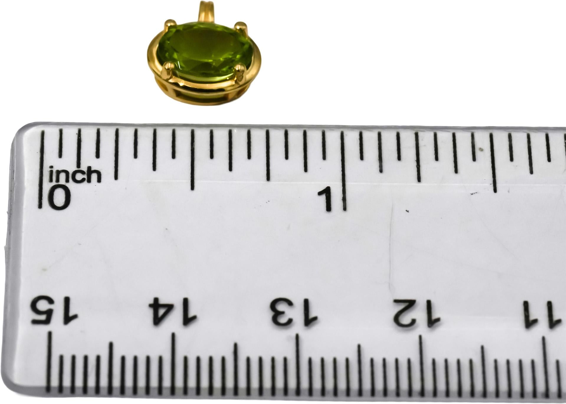 14k Yellow Gold Oval Cut Peridot Solitaire Pendant 0.58CT