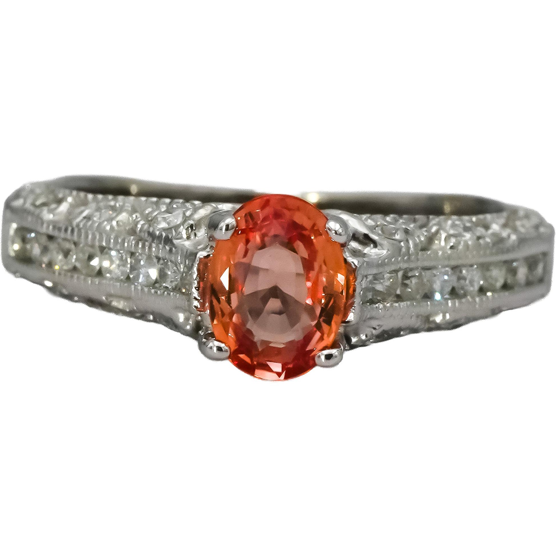 14k White Gold Diamond and Sapphire Filigree Ring 1.44CT Size 6.75