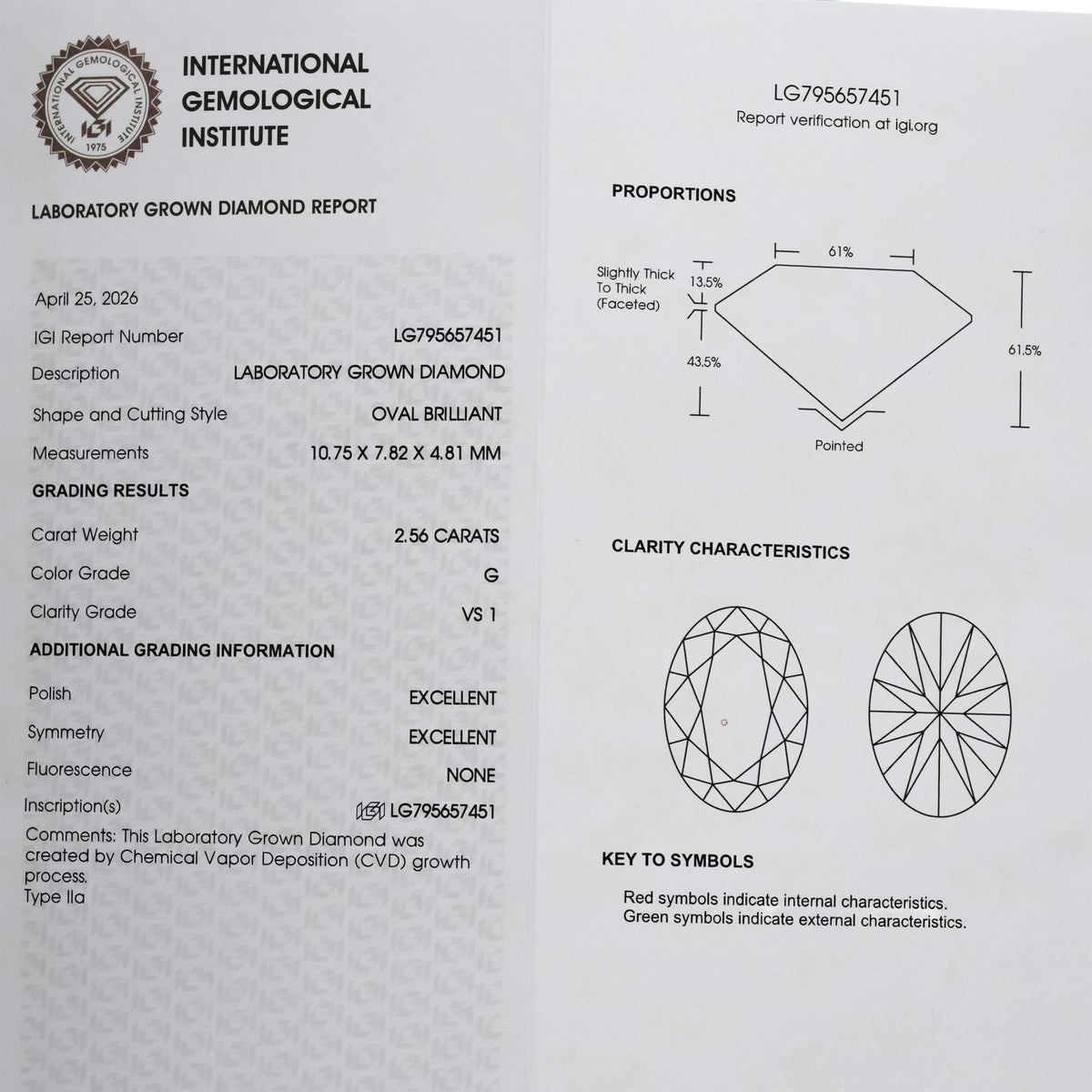 IGI 14k Yellow Gold VS1/G Oval Lab-Grown Diamond Solitaire Ring 2.56CT Size 5.75