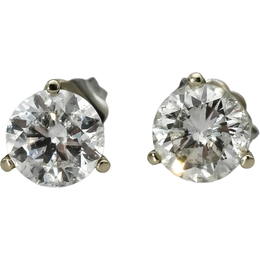 14k White Gold Round Natural Diamond Stud Earrings 2.28CT