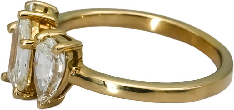 18k Yellow Gold Mixed Cut Natural Diamond Three Stone Ring 1.51CT Size 6.25