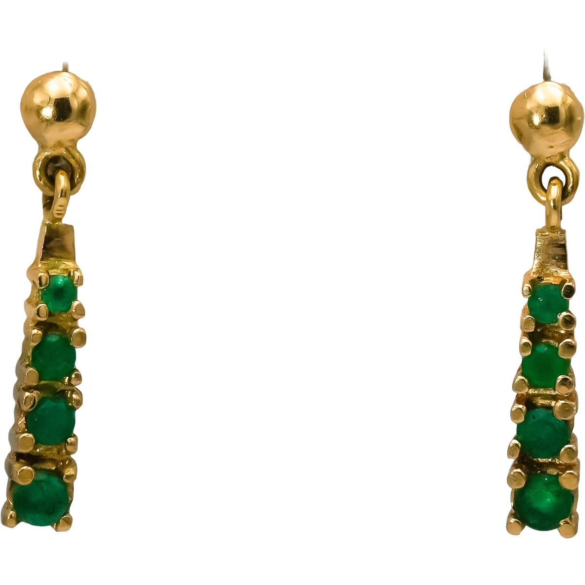 18k Yellow Gold Round Emerald Drop Dangle Earrings 0.33CT