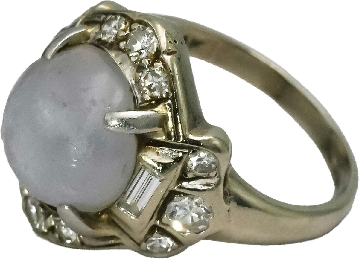 Vintage Antique Deco 14k White Gold Diamond & Star Sapphire Ring 5.90CT Size 5.5