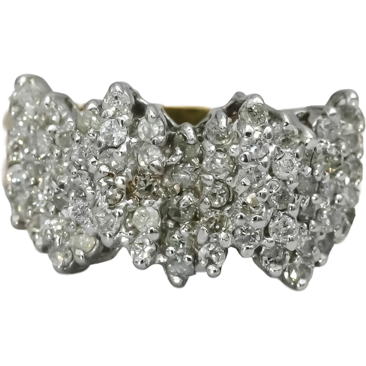 14k Yellow White Gold Round Diamond Cluster Cocktail Ring 1.25CT Size 9