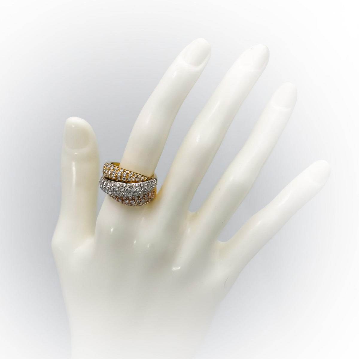 18k Yellow White Gold VS Round Diamond Pave Crossover Ring 3.0CT Size 7