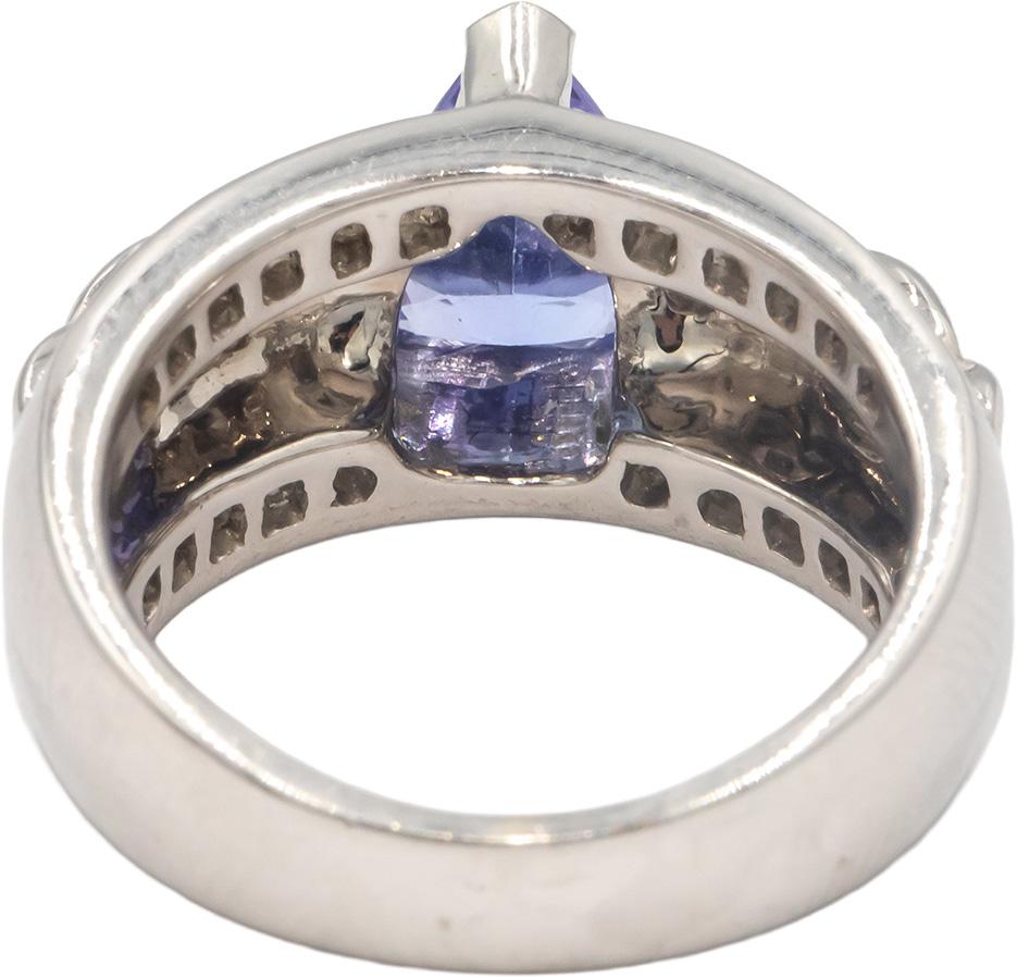 Designer 18k White Gold Diamond and Tanzanite Ring 2.25CT Size 6.25