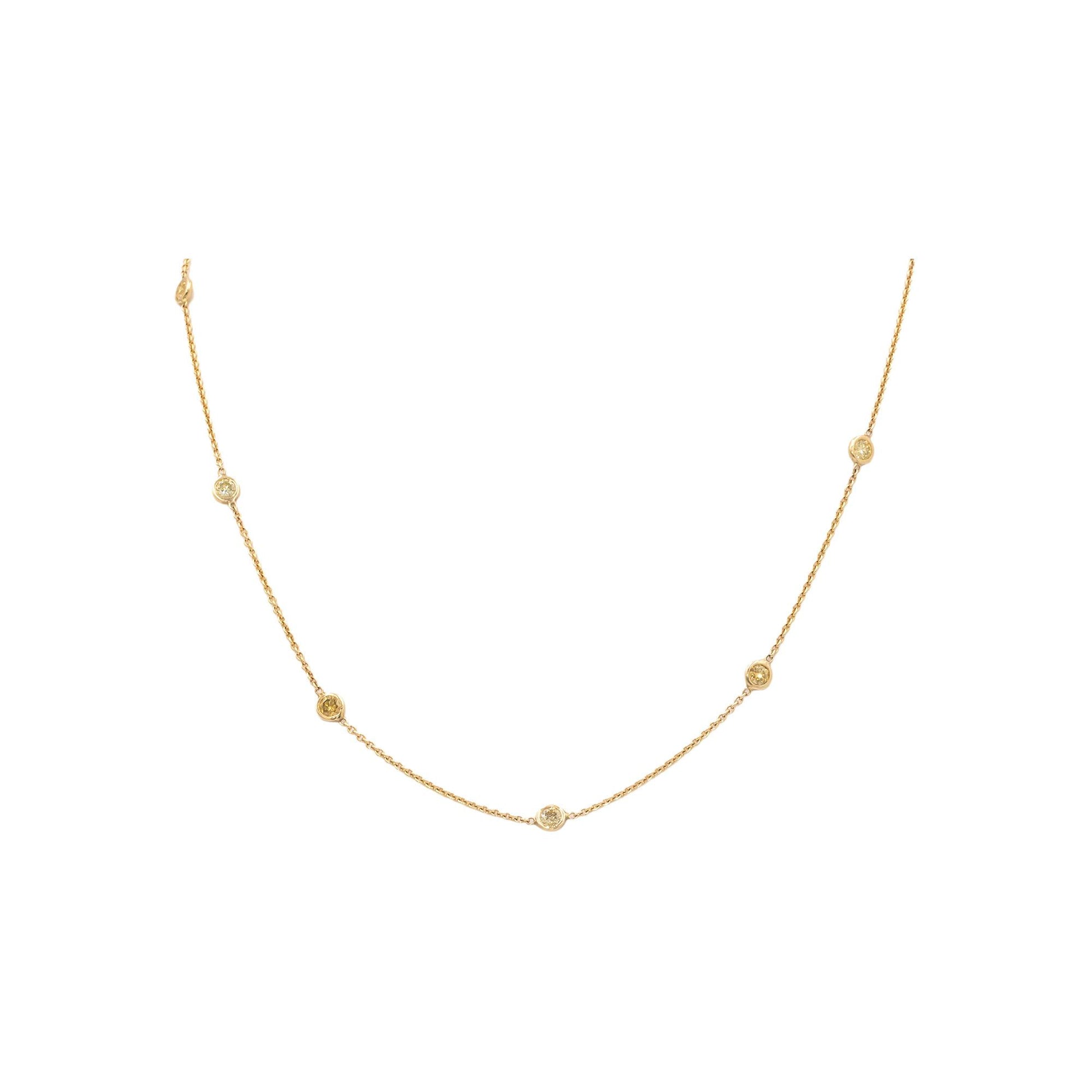 14k Yellow Gold 1.06CT Light Fancy Yellow Diamond By The Yard Chain Necklace