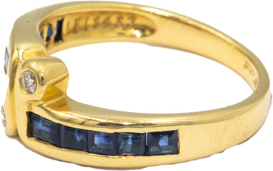 KALATI 18k Yellow Gold Diamond and Sapphire Band Ring 0.54CT Size 6.5