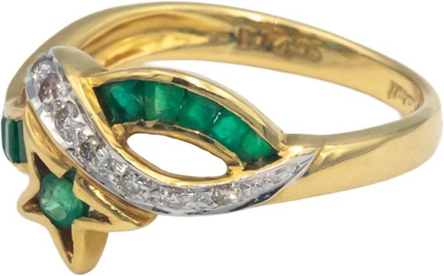 KALATI Designer 18k Gold 0.58CT Diamond and Emerald Star Band Ring Size 5.75