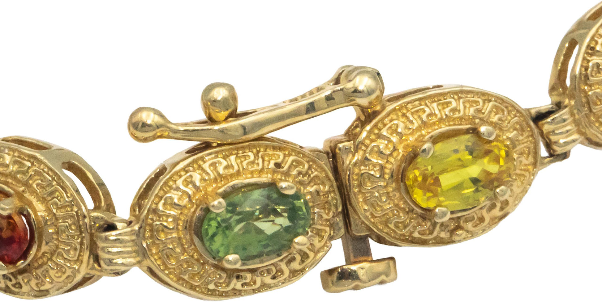 14k Yellow Gold 4.0CT Rainbow Sapphire Fancy Link Bracelet