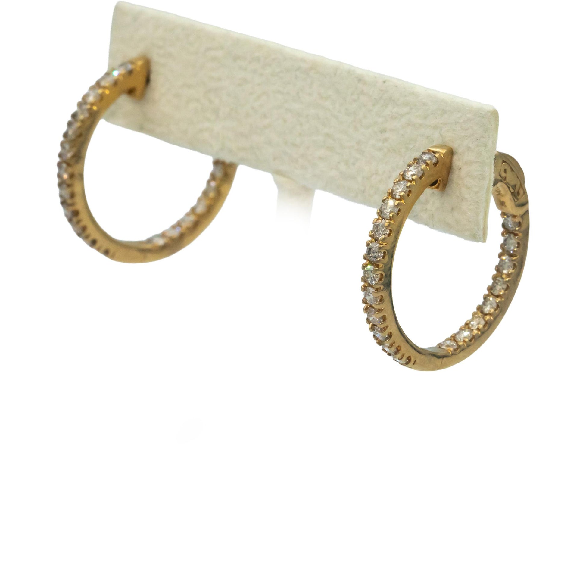 10k Yellow Gold 1.50CT Round Cut Diamond Inside Out Hoop Earrings