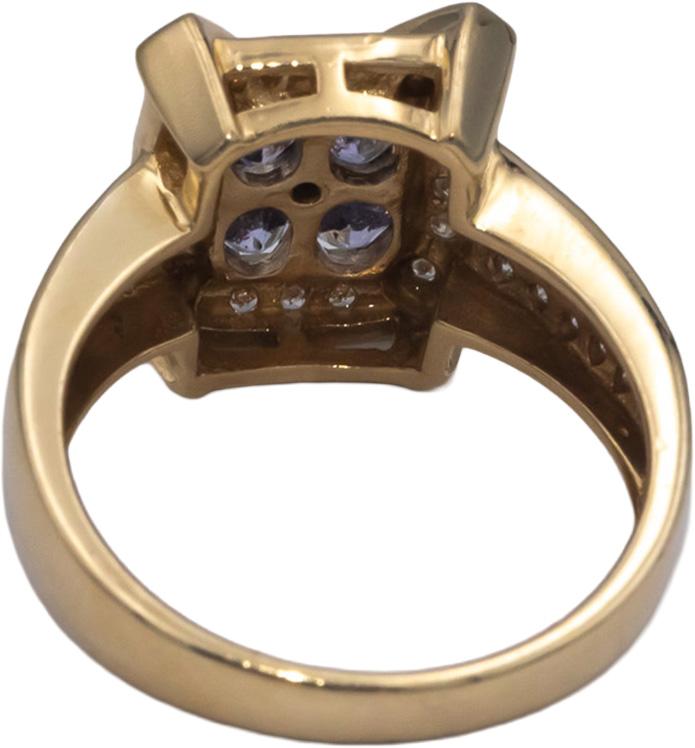 14k Yellow Gold 0.60CT VS Diamond and Tanzanite Cluster Cocktail Ring Size 7