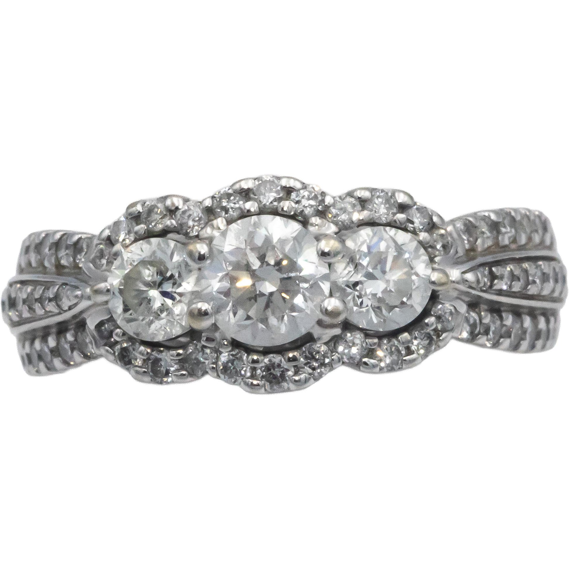 14k White Gold 1.40CT Diamond 3-Stone Engagement Ring Size 6.75