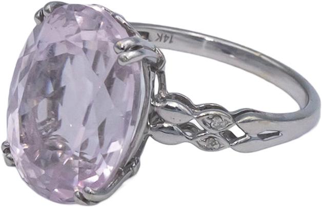 14k White Gold 12.02CT Diamond and Kunzite Cocktail Ring Size 7.25