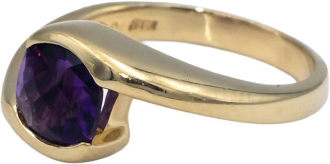 14k Yellow Gold 1.50CT Amethyst Solitaire Ring Size 7