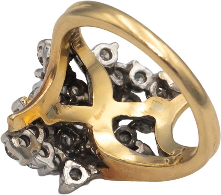 14k Yellow & White Gold Diamond Cluster Cocktail Ring 1.50CT Size 6.5