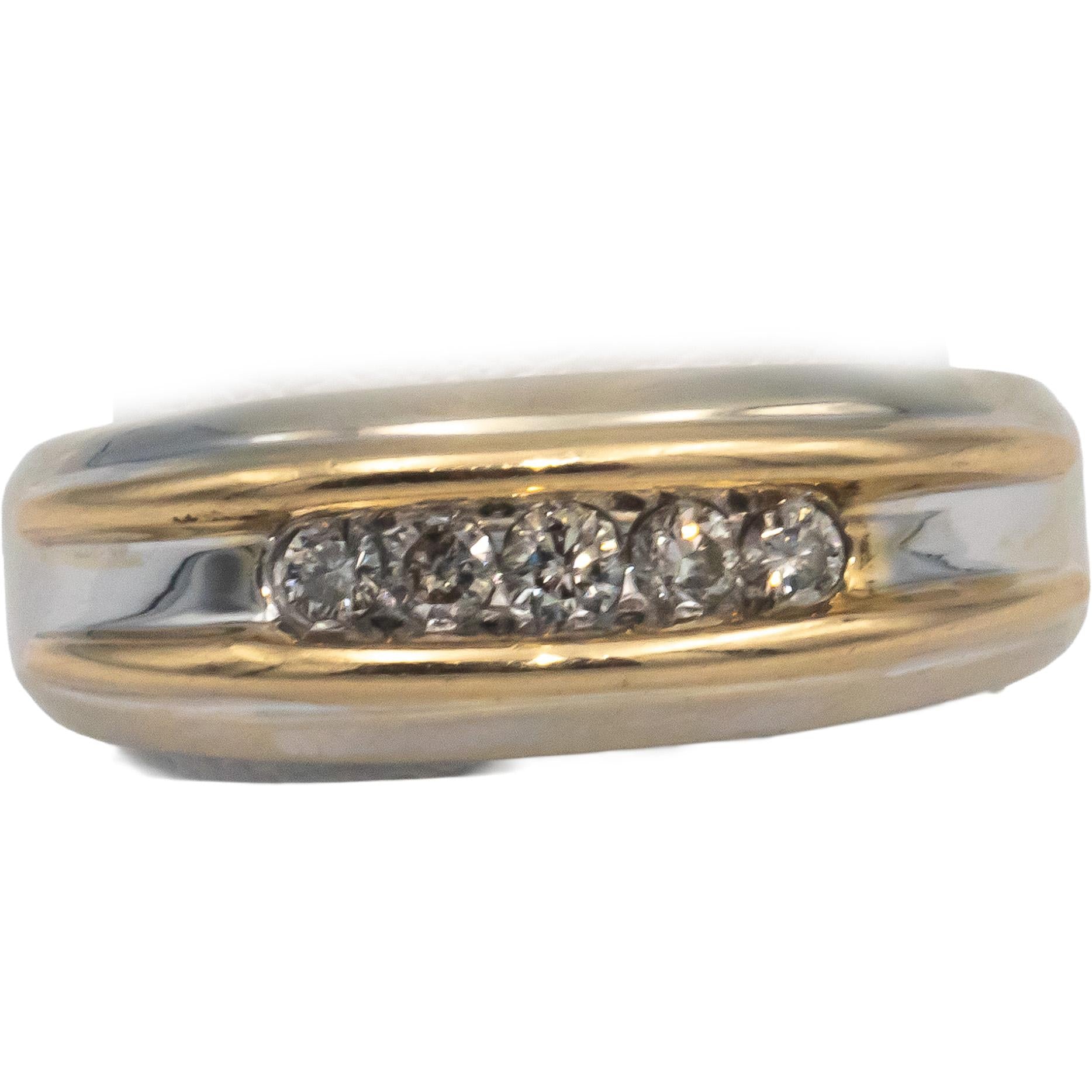 14k White and Yellow Gold 0.25CT Diamond Men's Band Ring Size 8.75