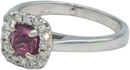 14k White Gold 0.68CT Diamond and Pink Sapphire Square Halo Ring Size 5