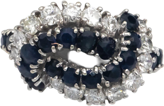14k White Gold Round Diamond and Sapphire Swirl Ring 3.10CT Size 8