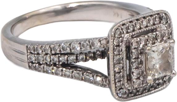 14k White Gold 0.90CT Diamond Engagement Ring w/ 0.40CT Center Size 6