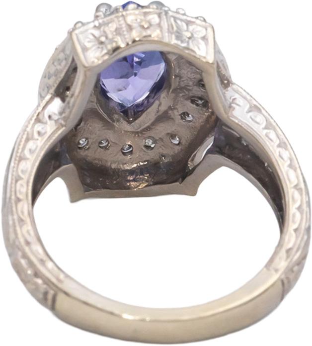 14k White Gold 1.65CT Diamond and Tanzanite Filigree Cocktail Ring Size 7