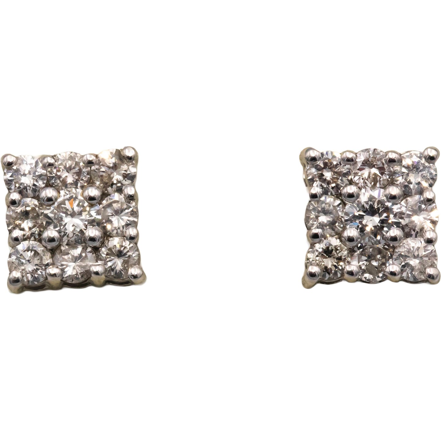 14k White Gold 1.60CT Round Cut Diamond Square Stud Earrings