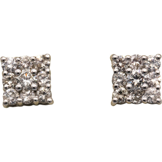 14k White Gold 1.60CT Round Cut Diamond Square Stud Earrings