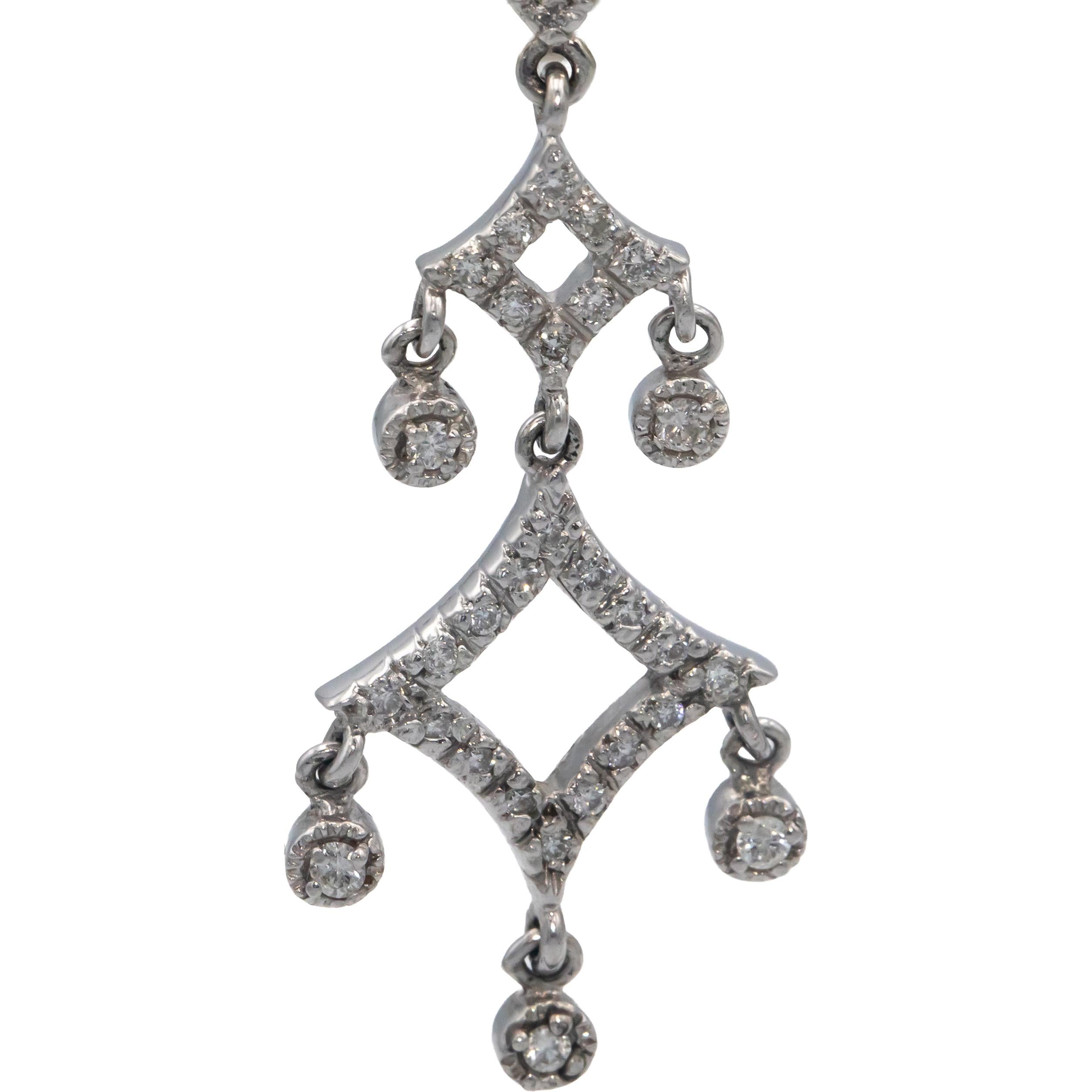 14k White Gold Round Diamond Chandelier Dangle Earrings 1.0CT
