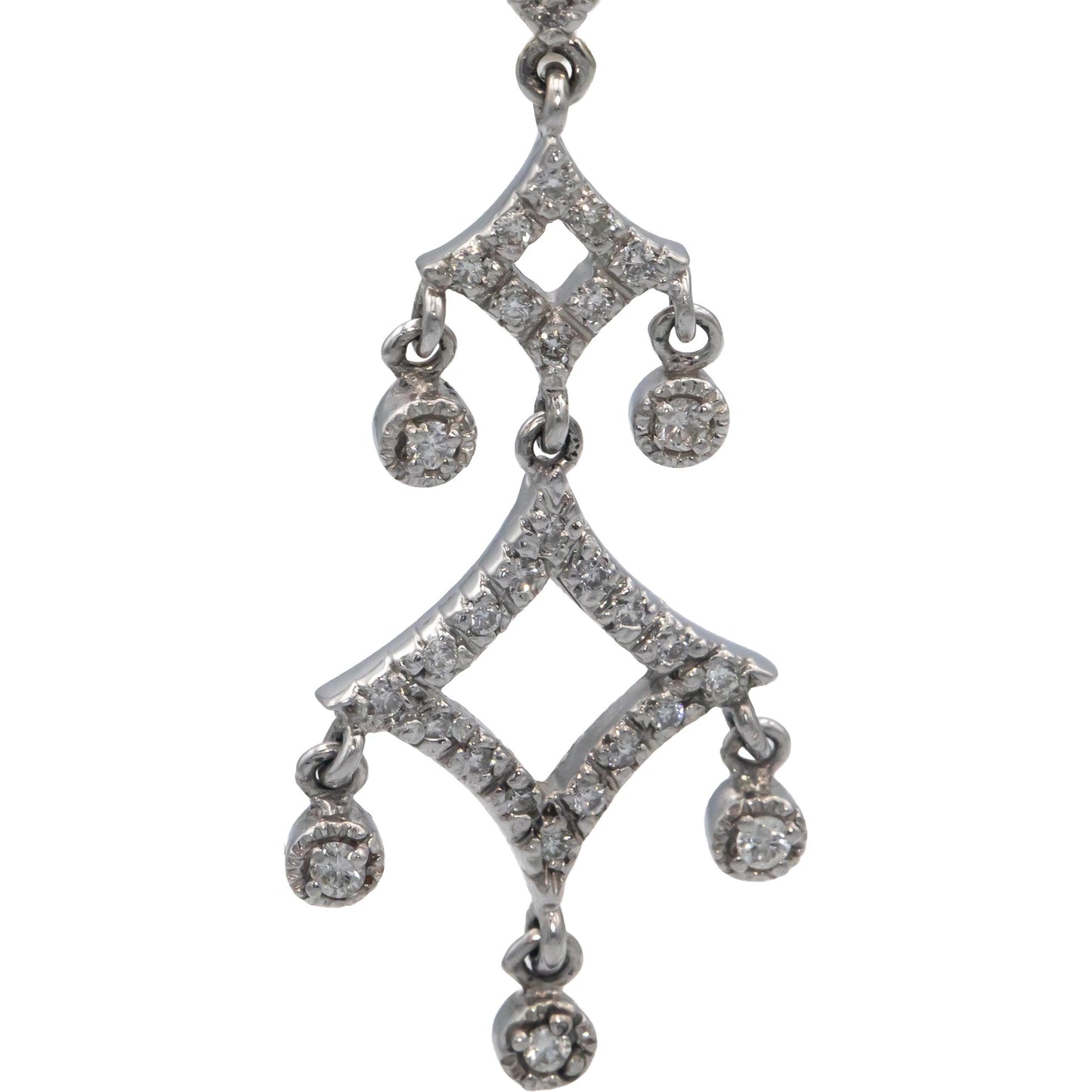 14k White Gold 1.0CT Round Cut Diamond Chandelier Dangle Earrings