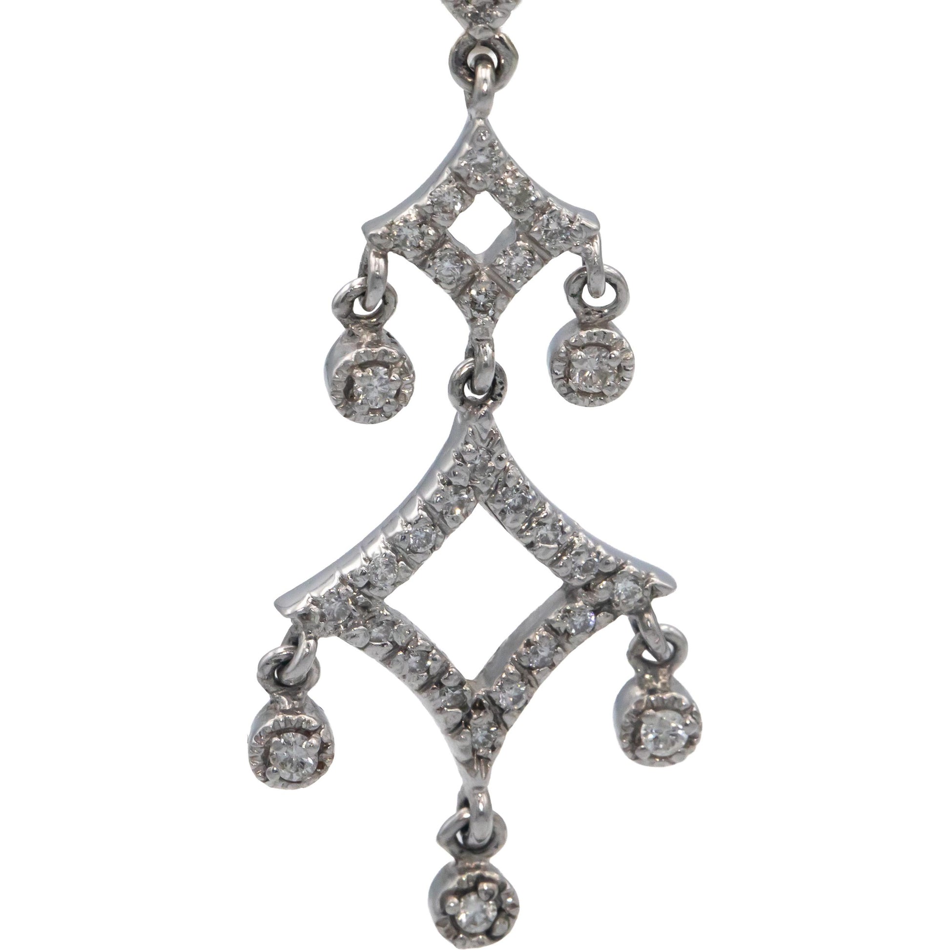 14k White Gold 1.0CT Round Cut Diamond Chandelier Dangle Earrings
