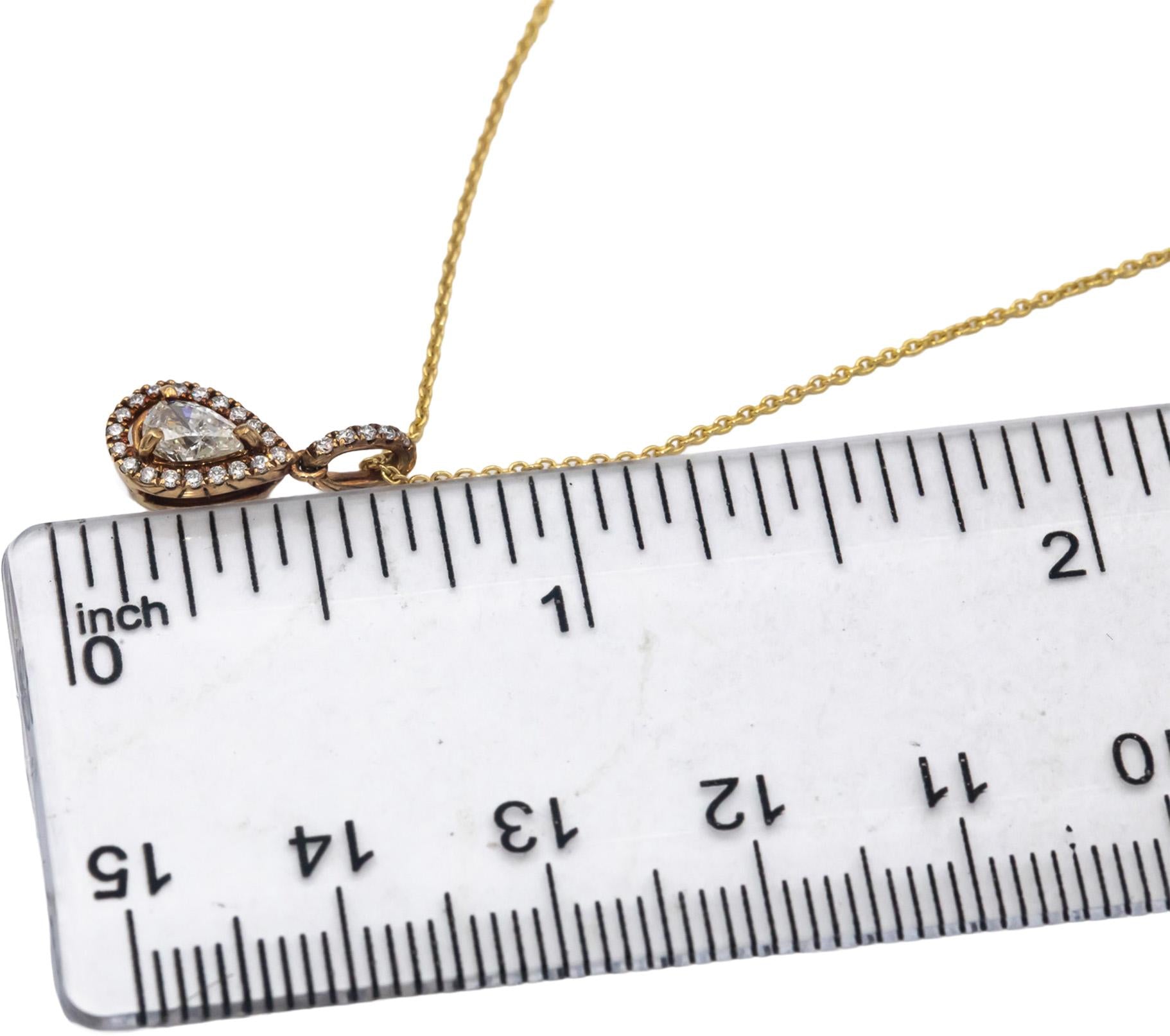 14k Yellow Gold 0.40CT Diamond Pendant Necklace w/ 0.32CT Center