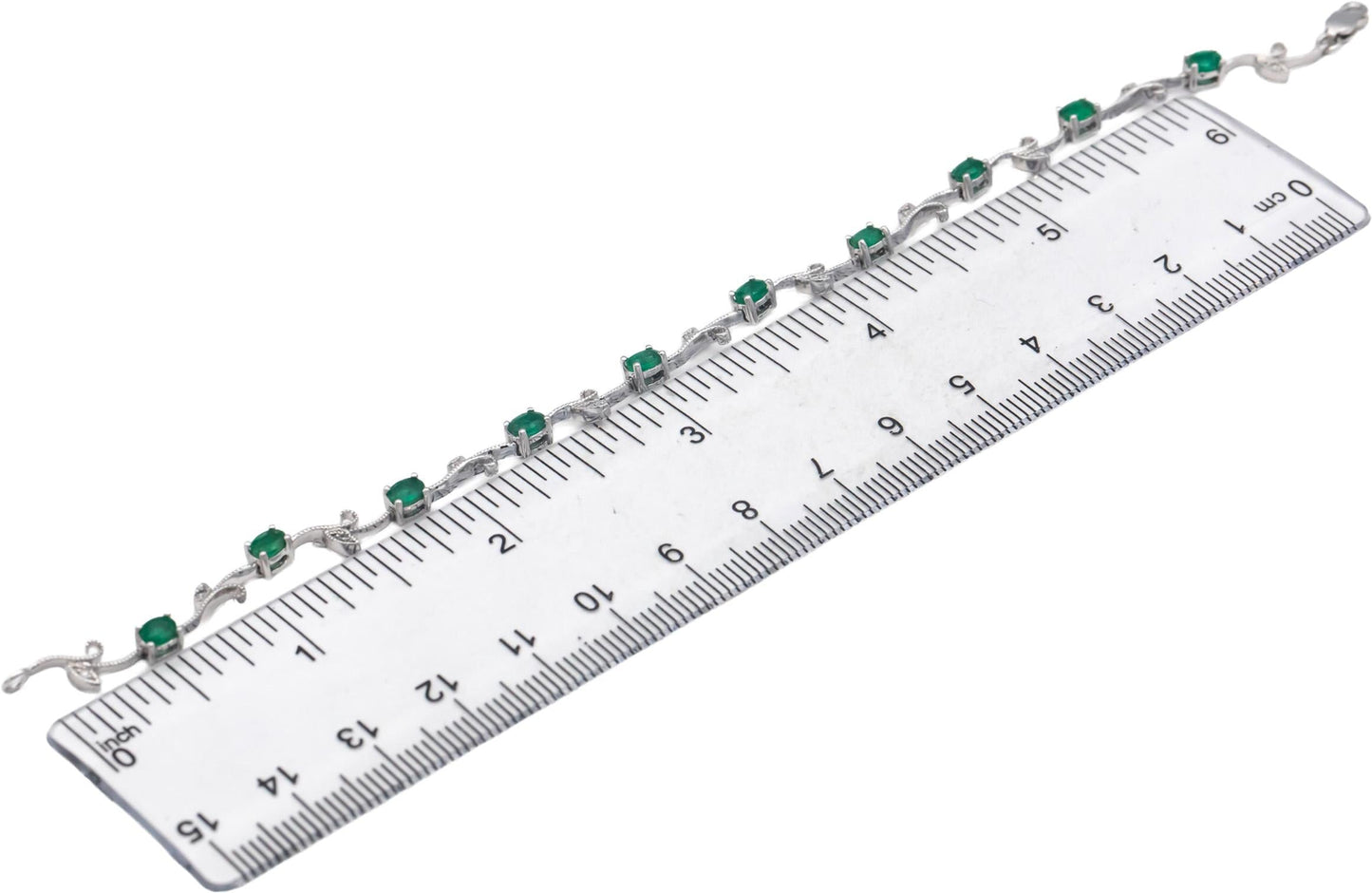 14k White Gold 1.56CT Diamond and Emerald Floral Link Bracelet