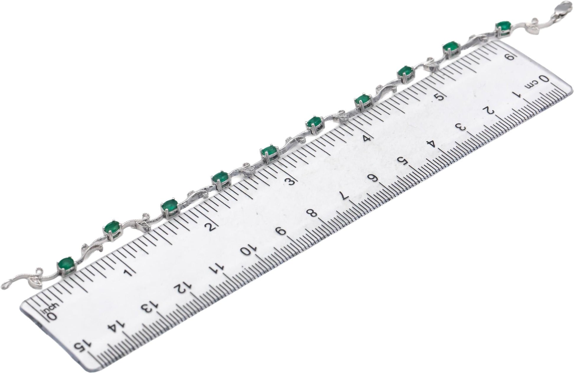 14k White Gold 1.56CT Diamond and Emerald Floral Link Bracelet