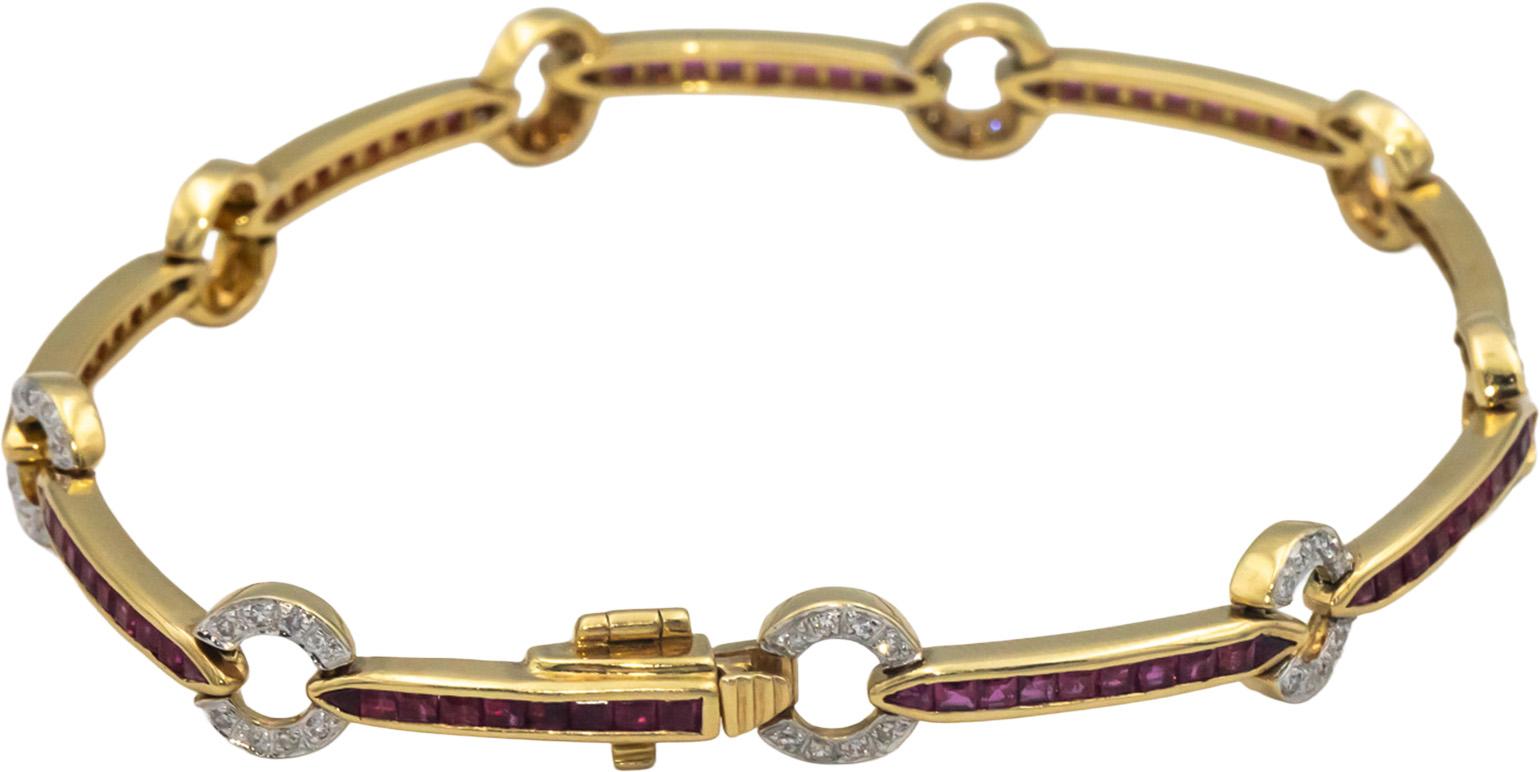 Designer 18k Yellow Gold Diamond and Ruby Link Tennis Bracelet 1.70CT