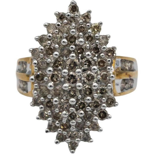 10k White and Yellow Gold 2.0CT Round Cut Diamond Cluster Cocktail Ring size 7
