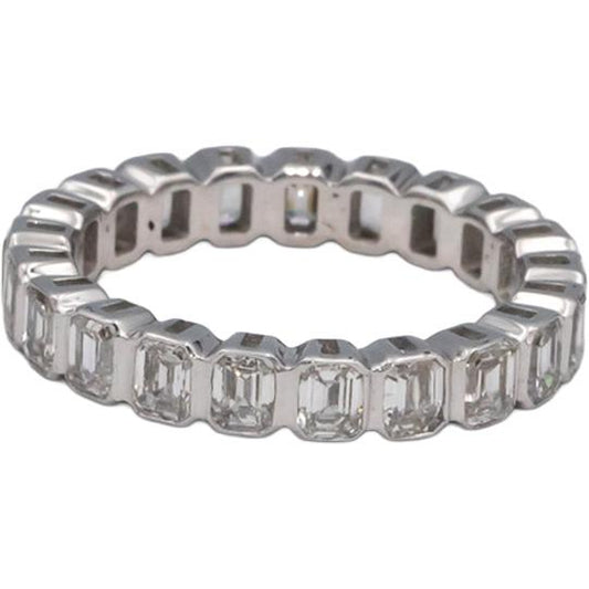 18k White Gold 2.33CT Emerald Cut bezel set Diamond Eternity Band Ring Size 6