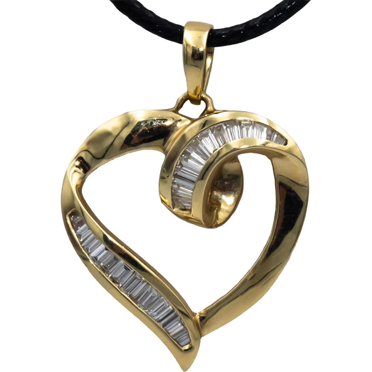 14k Yellow Gold Baguette Cut Diamond Heart Pendant Necklace 0.75CT