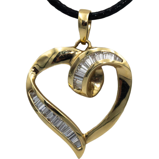 14k Yellow Gold Baguette Cut Diamond Heart Pendant Necklace 0.75CT