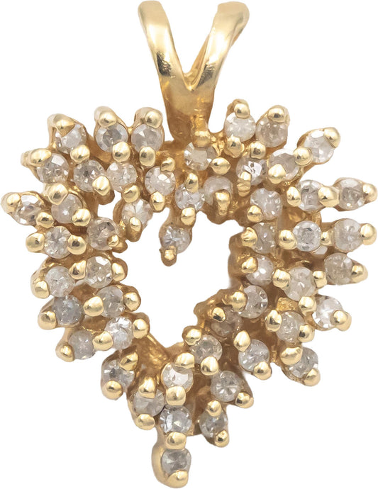 14k Yellow Gold 0.75CT Round Cut Diamond Cluster Heart Pendant