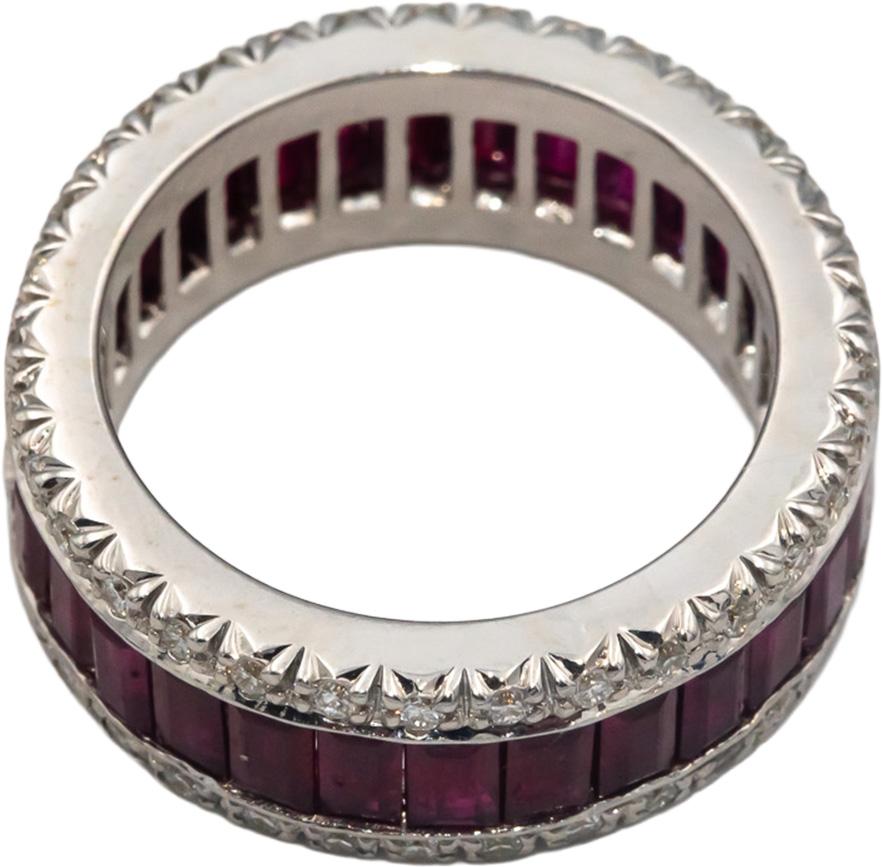 FAVERO 18k White Gold Diamond & Ruby Eternity Band Ring 6.08CT Size 5.25