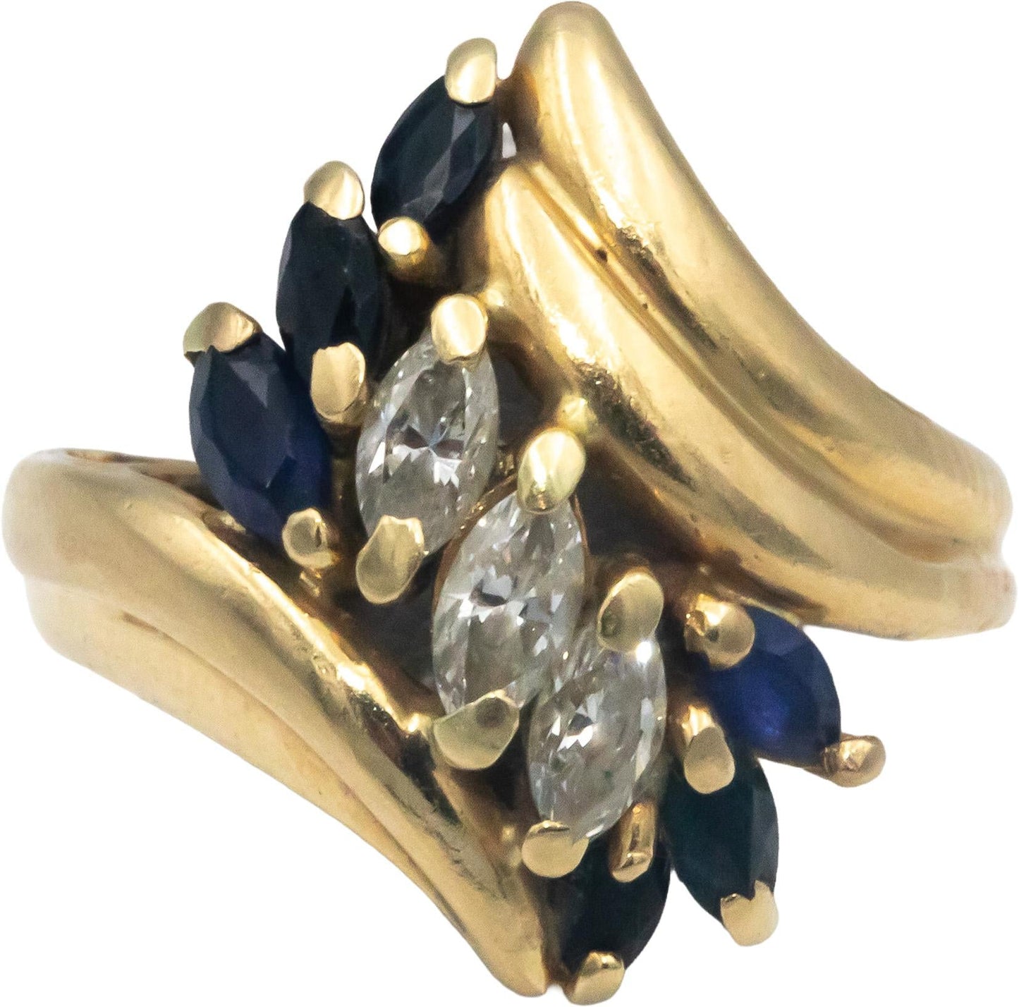 14k Yellow Gold 1.0CT Marquise Cut Diamond and Sapphire Ring Size 3.5