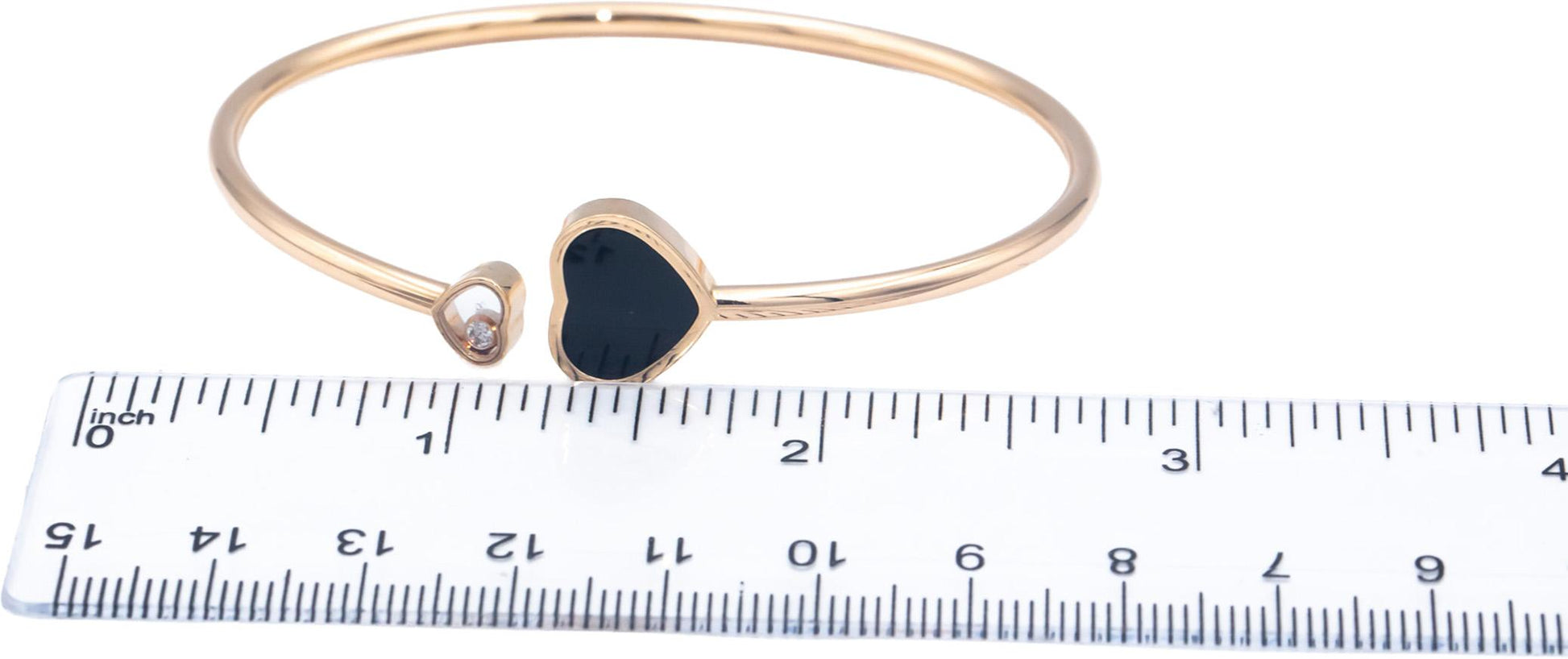 CHOPARD Happy Hearts 18k Rose Gold 0.05CT Diamond & Onyx Cuff Bracelet $3830