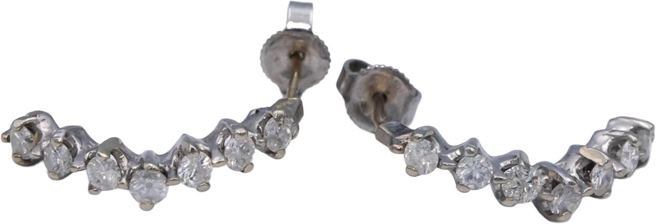10k White Gold Round Diamond Curved Stud Earrings w/ 14k Backs 0.70CT
