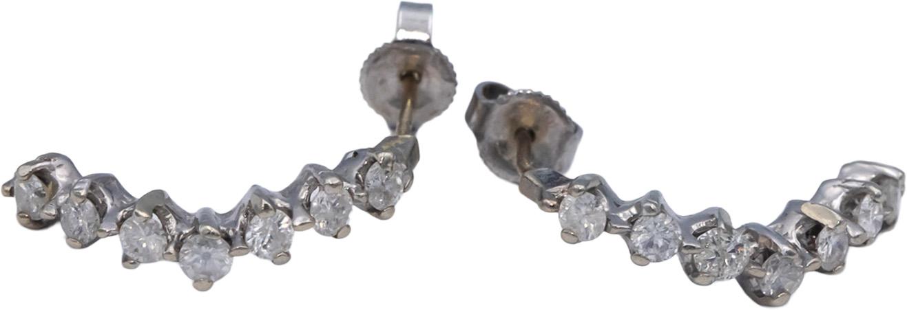 10k White Gold 0.70CT Diamond Curved Stud Earrings w/ 14k Backs