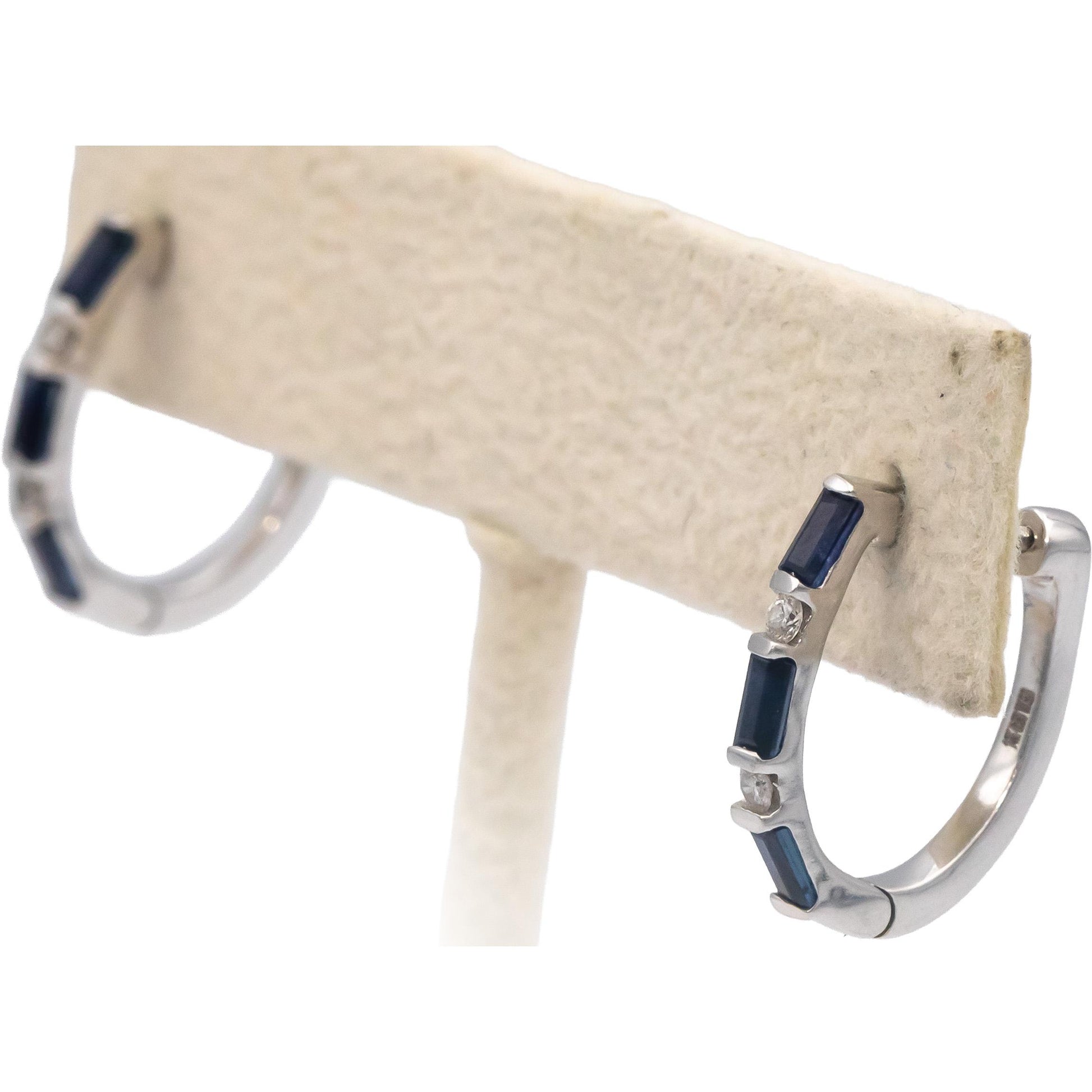 14k White Gold Diamond and Sapphire Huggie Earrings 0.61CT